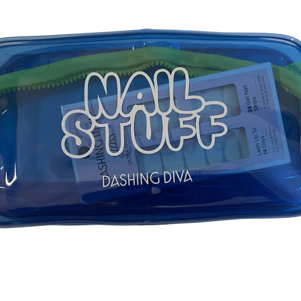 Dashing Diva Nail Stuff Blue Travel Kit Bag with Free Gel Nail Strips NWT
